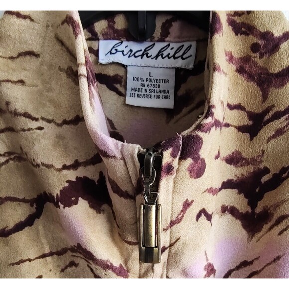 Birch Hill Full Zip Jacket Size L Animal Print Tan Pink Faux Suede Pockets - Picture 3 of 8